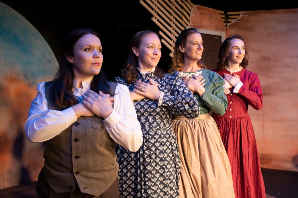 Erin Recuparo as Jo, Kate Scally Howell as Beth, Diane Ouradnik as Meg, and Kelly Coates as Amy. Photo by Brandon Howell, courtesy of Arizona Rose Theatre.